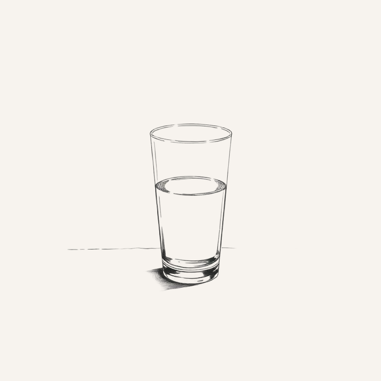 Line-art illustration of a lone glass of water